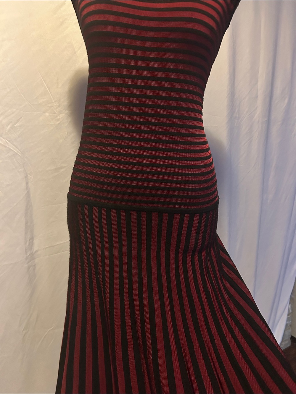 Ralph Lauren Sleeveless Maroon and Black Striped Knit Dress - Picture 7 of 11